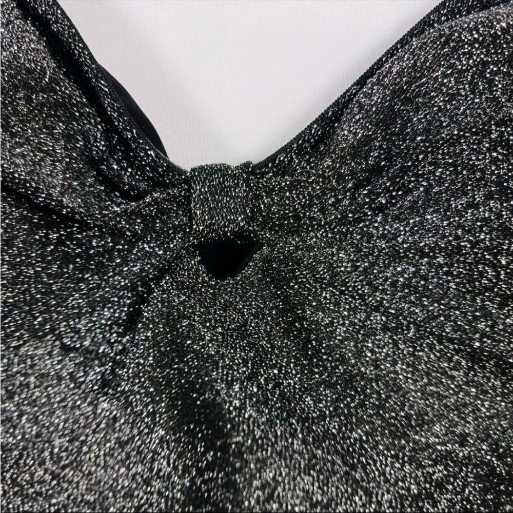 Betsey Johnson Black Metallic Center Front Knot One Piece Swimsuit. Size XL - Picture 4 of 5